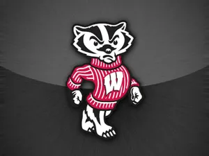 Caption: Wisconsin Badgers Logo On Striped Background Wallpaper