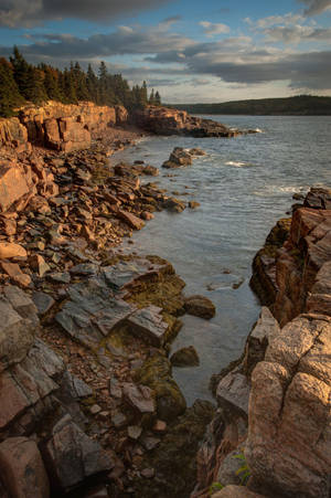 Captivating View Of Rocky Cliffs At Acadia National Park Wallpaper