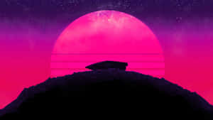 Car Silhouette Over Big Pink Moon Wallpaper