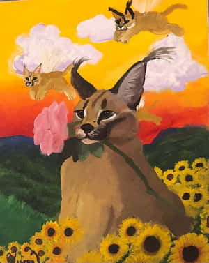 Caracal Sunflower Fantasy Art Wallpaper
