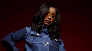 Cardi B Blue Leather Jacket Wallpaper