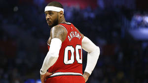 Carmelo Anthony Red 00 Jersey Portrait Wallpaper