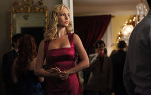 Caroline Forbes In Elegant Dress Wallpaper