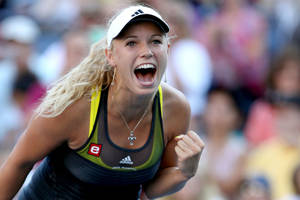 Caroline Wozniacki Yelling Excitedly Wallpaper