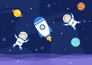 Cartoon Astronaut Pair Wallpaper