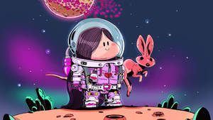 Cartoon Astronaut With A Kangaroo Wallpaper