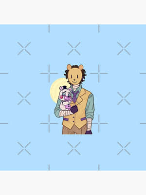 Cartoon Bear Character Holding Plush Toy Wallpaper