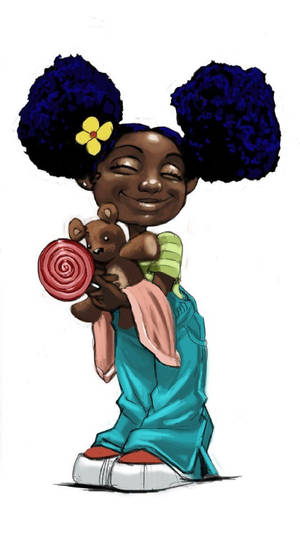 Cartoon Cute Black Girl With Teddy Wallpaper