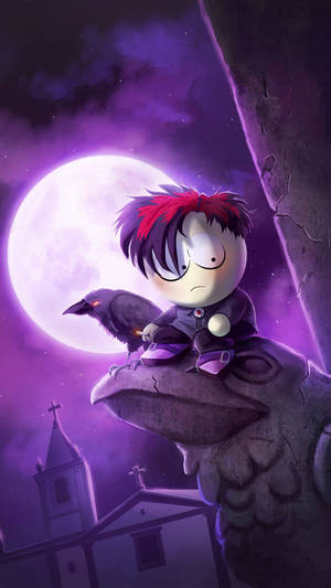 Cartoon Goth Boy Beside A Crow Pfp Wallpaper