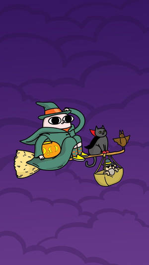 Cartoon Halloween On A Broomstick Wallpaper