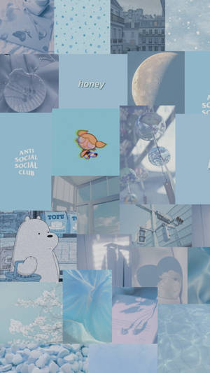 Cartoon Montage Light Blue Aesthetic Iphone Wallpaper