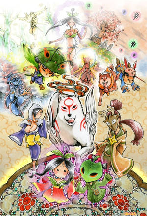 Cartoon Painting Okami Phone Wallpaper