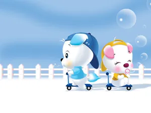 Cartoon Scooter Puppies Wallpaper