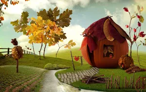 Cartoon Thanksgiving Pumpkin House Wallpaper