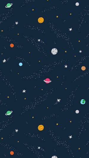 Cartoonish Planets And Stars Indie Phone Wallpaper