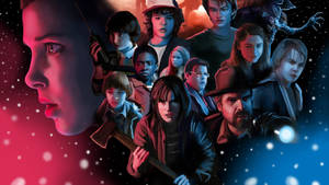 Cartoonish Stranger Things Cast Wallpaper