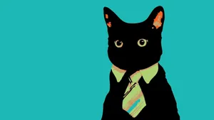 Cat Art Fancy Green Necktie Wallpaper