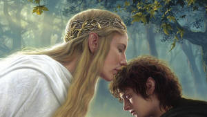 Cate Blanchett As Galadriel With Frodo Wallpaper