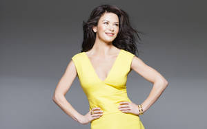 Catherine Zeta-jones Yellow Dress Wallpaper