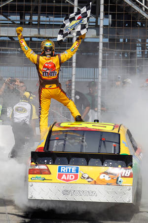 Celebration Victory - Kyle Busch At The Finish Line Wallpaper