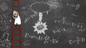 Chalkboard With Scientist On Ladder Wallpaper