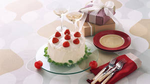 Champagne Strawberry Cake Dessert Wallpaper