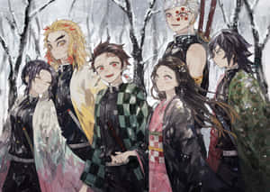 Characters Group Photo Demon Slayer Laptop Wallpaper