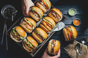 Cheeseburgers On A Tray Wallpaper