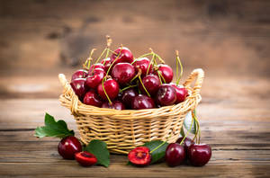 Cherries In Wicker Basket Wallpaper