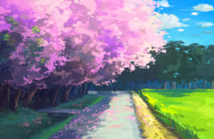 Cherry Blossoms Anime Scenery Open Field Wallpaper