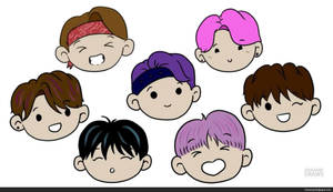 Chibi Heads Bts Cartoon Wallpaper