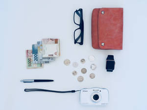 Chic Camera With Money Bills Wallpaper