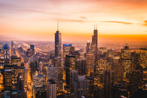 Chicago Skyline Sunset Willis Tower Wallpaper