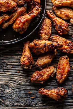 Chicken Wings Palatable Wooden Table Wallpaper