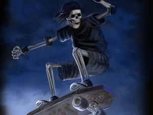 Chilling Halloween Skeleton Grasping A Tombstone Wallpaper