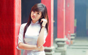 Chinese Girl White Blouse Wallpaper