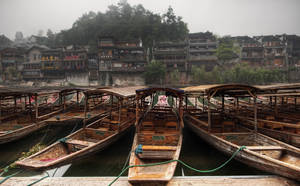 Chinese House On River Wallpaper