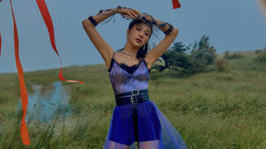 Chinese Woman Blue Dance Outfit Wallpaper