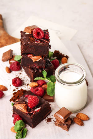 Chocolate Brownies And Milk Wallpaper