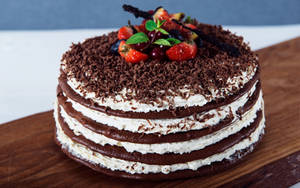 Chocolate Layered Cake With Berries Wallpaper