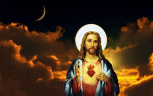 Christian God With A Floating Red Heart Wallpaper