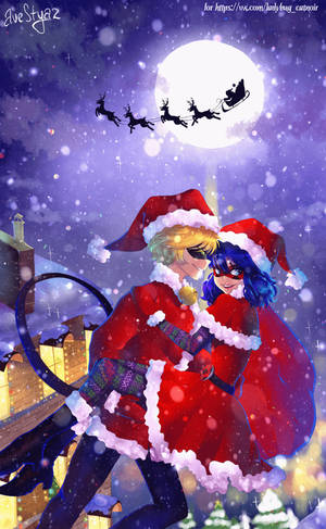 Christmas Ladybug And Cat Noir Wallpaper