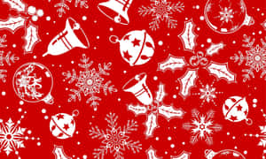 Christmas Pattern With Snowflakes And Bells On Red Wallpaper