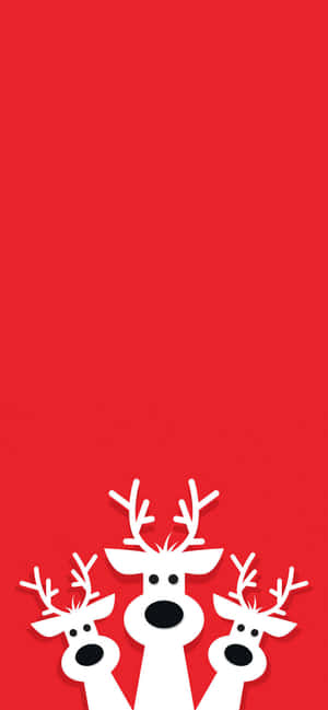 Christmas Reindeer On Red Background Wallpaper