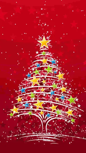 Christmas Tree With Colorful Stars Holiday Iphone Wallpaper
