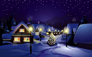 Christmas Widescreen Snow Village Art Wallpaper