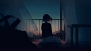 Cinematic Twilight Balcony Anime Girl Aesthetic Wallpaper