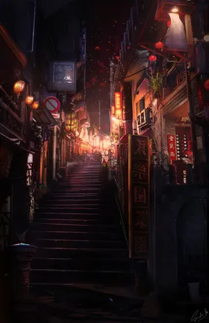 City Art Alley With Lights Wallpaper