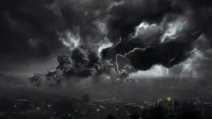 City Black And White Thunderstorm Wallpaper