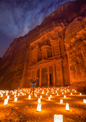 City Of Petra Candle Lights Portrait Wallpaper